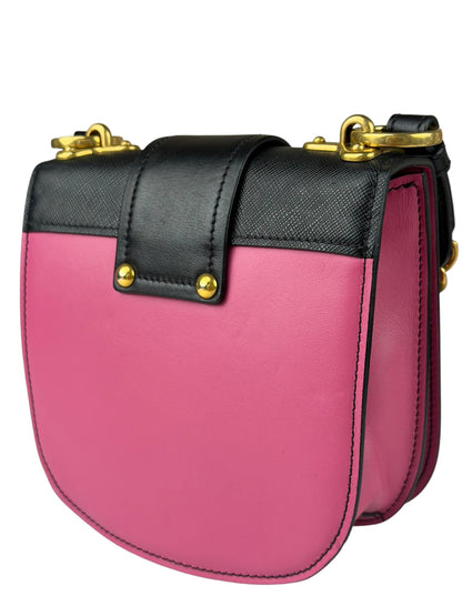Prada Pink/Black Saffiano Leather Trim Small Cahier Crossbody Bag