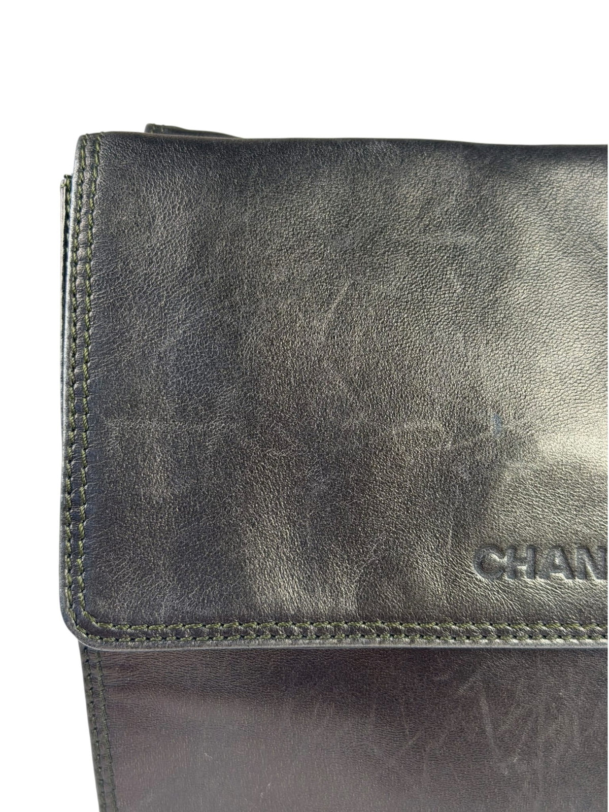 Chanel Vintage Metallic Bronze Lambskin Logo Messenger Bag 1997