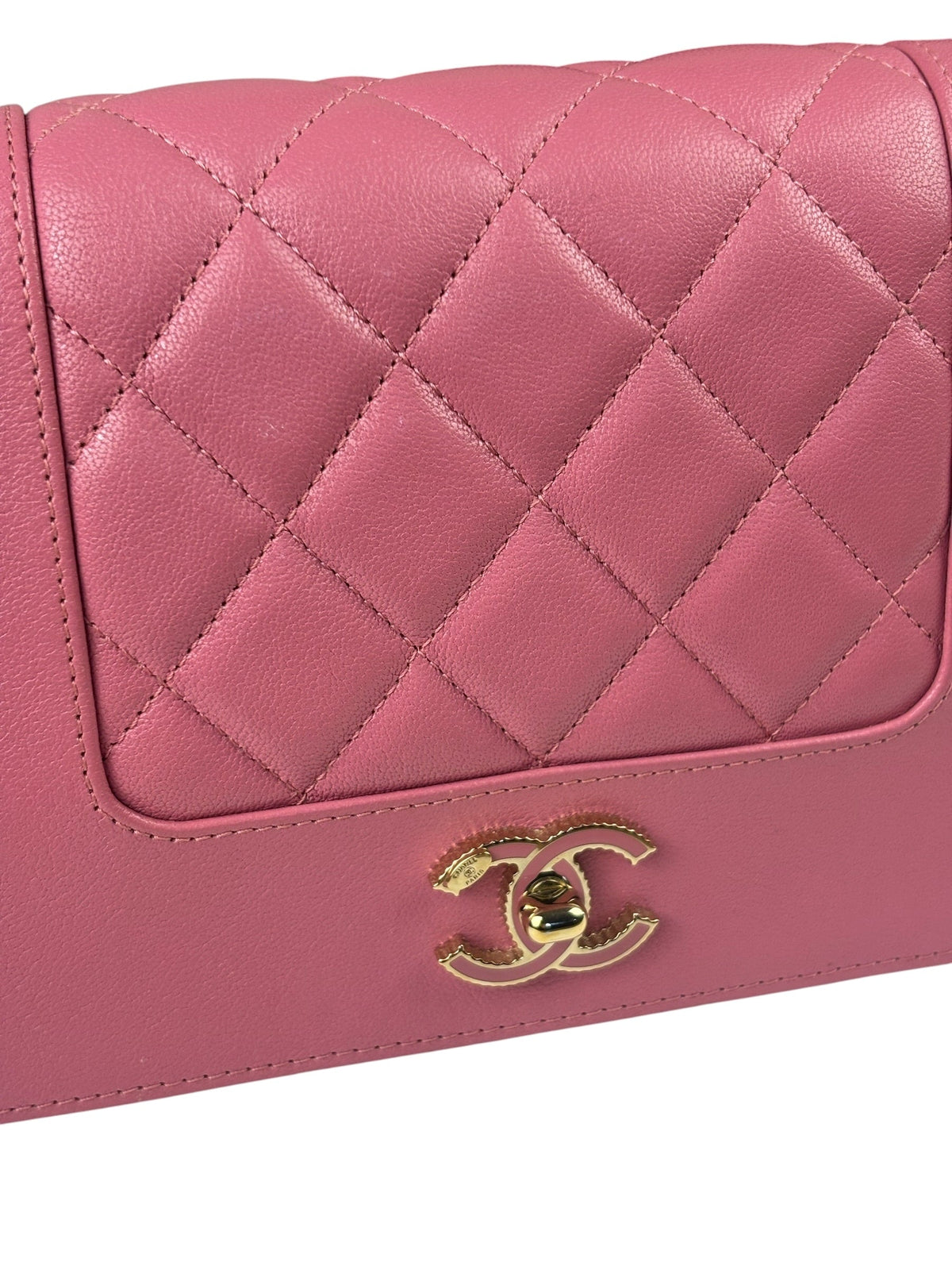 Chanel Pink Lambskin Mademoiselle Flap Wallet On Chain 2018