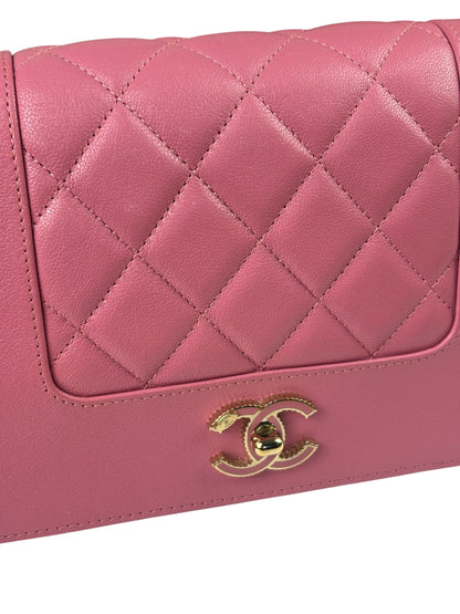 Chanel Pink Lambskin Mademoiselle Flap Wallet On Chain 2018