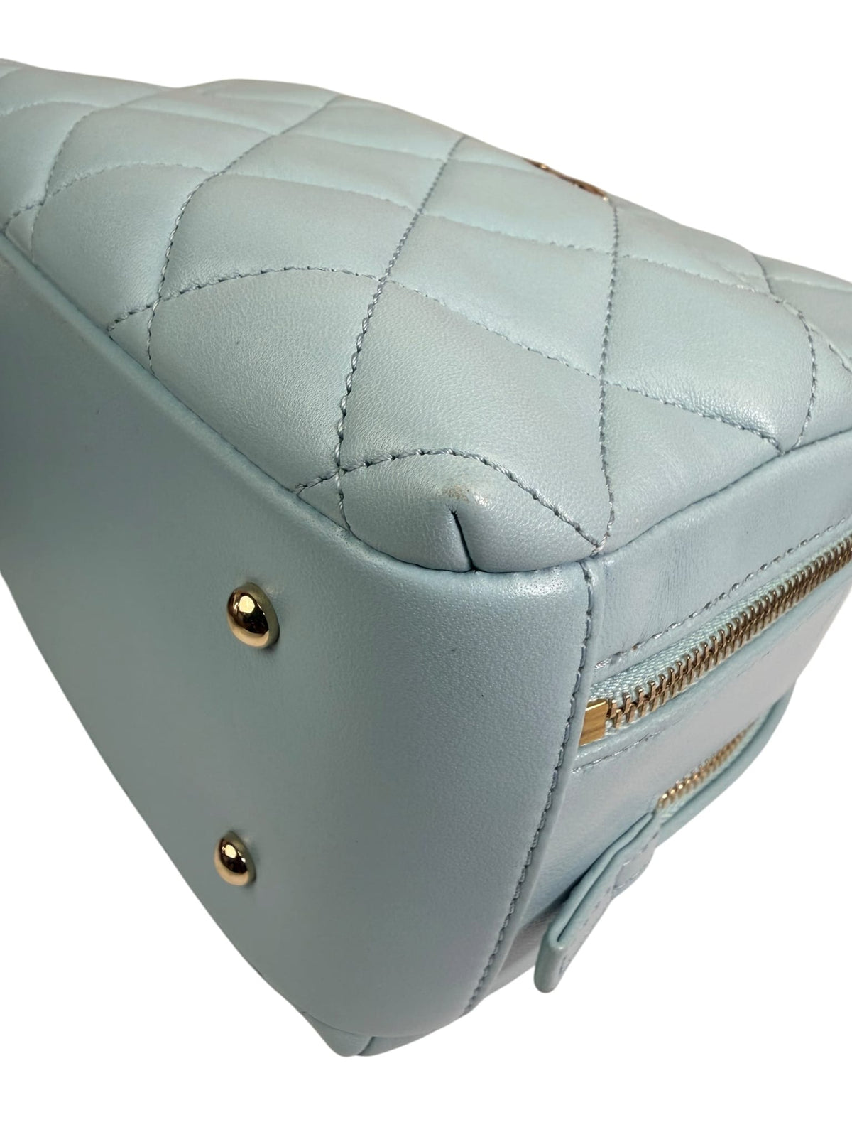 Chanel Light Blue Quilted Lambskin Top Handle Vanity Case 2019