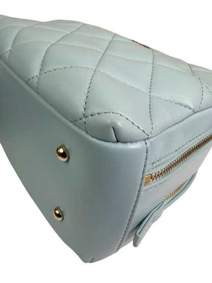 Chanel Light Blue Quilted Lambskin Top Handle Vanity Case 2019