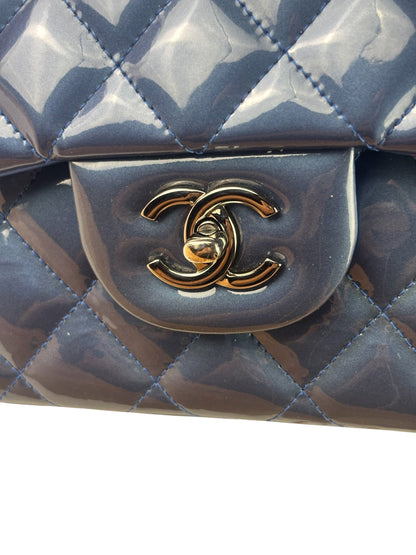 Chanel Perl Glossy Blue Quilted Patent Leather Double Flap Bag 2012