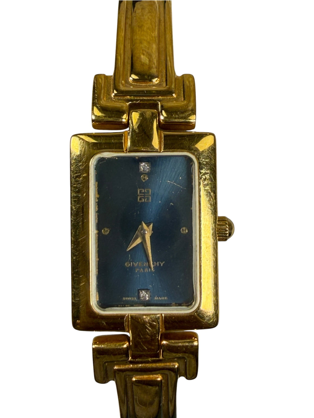Givenchy Blue Rectangular Dial Gold Plated Bangle Watch
