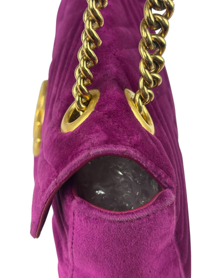 Gucci Magenta Velvet Marmont Matelasse Shoulder Bag