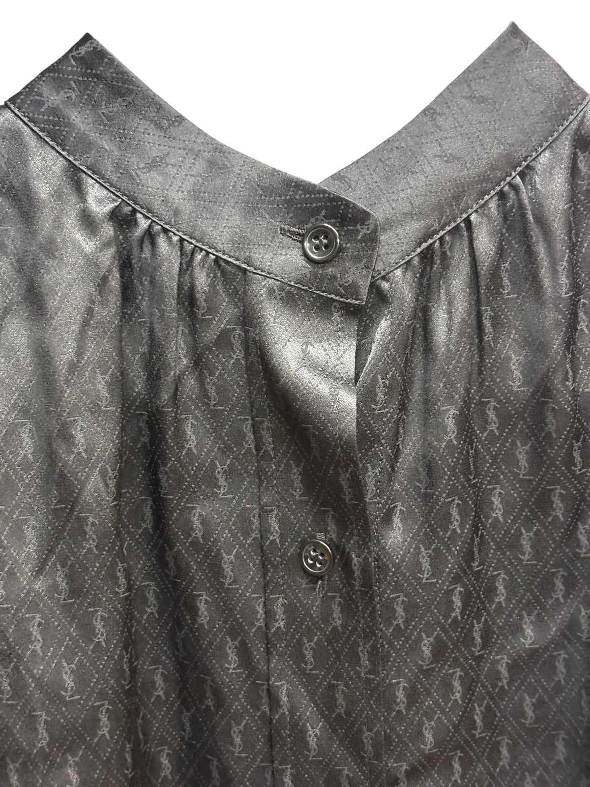 Saint Laurent Paris YSL Silk Brilliant Cassandre Noir Button Shirt