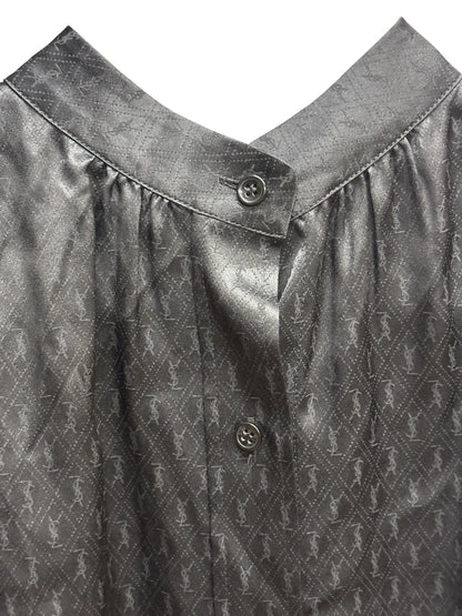 Saint Laurent Paris YSL Silk Brilliant Cassandre Noir Button Shirt