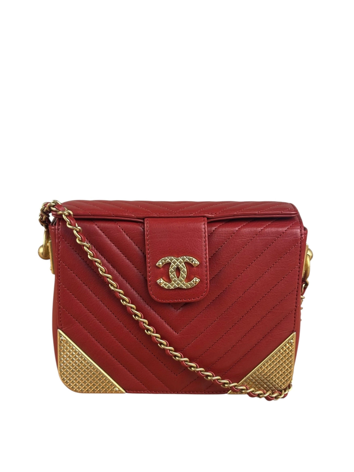 Chanel Red Quilted Leather Rock The Corner Minaudiere Shoulder Bag 2018