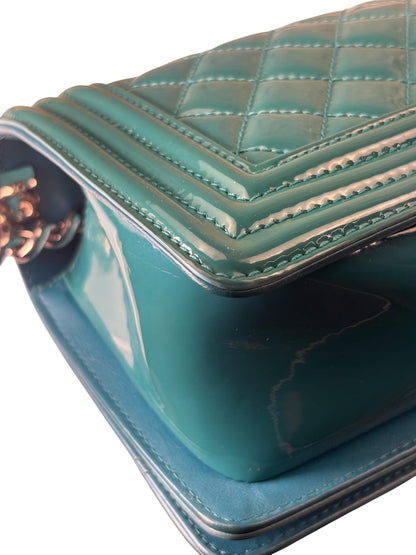 Chanel Teal Quilted Patent Leather Boy Flap Bag 2014
