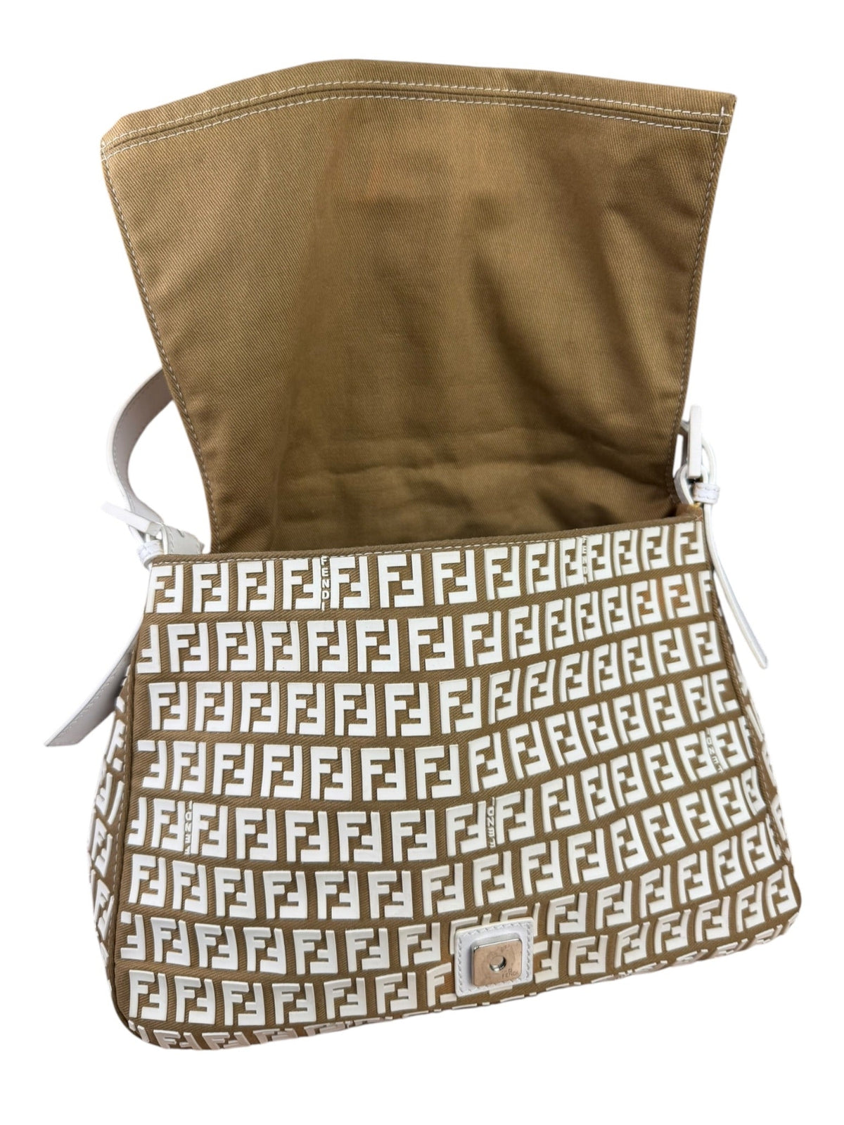 Fendi Vintage Beige Canvas Rubber FF Print Mamma Baguette