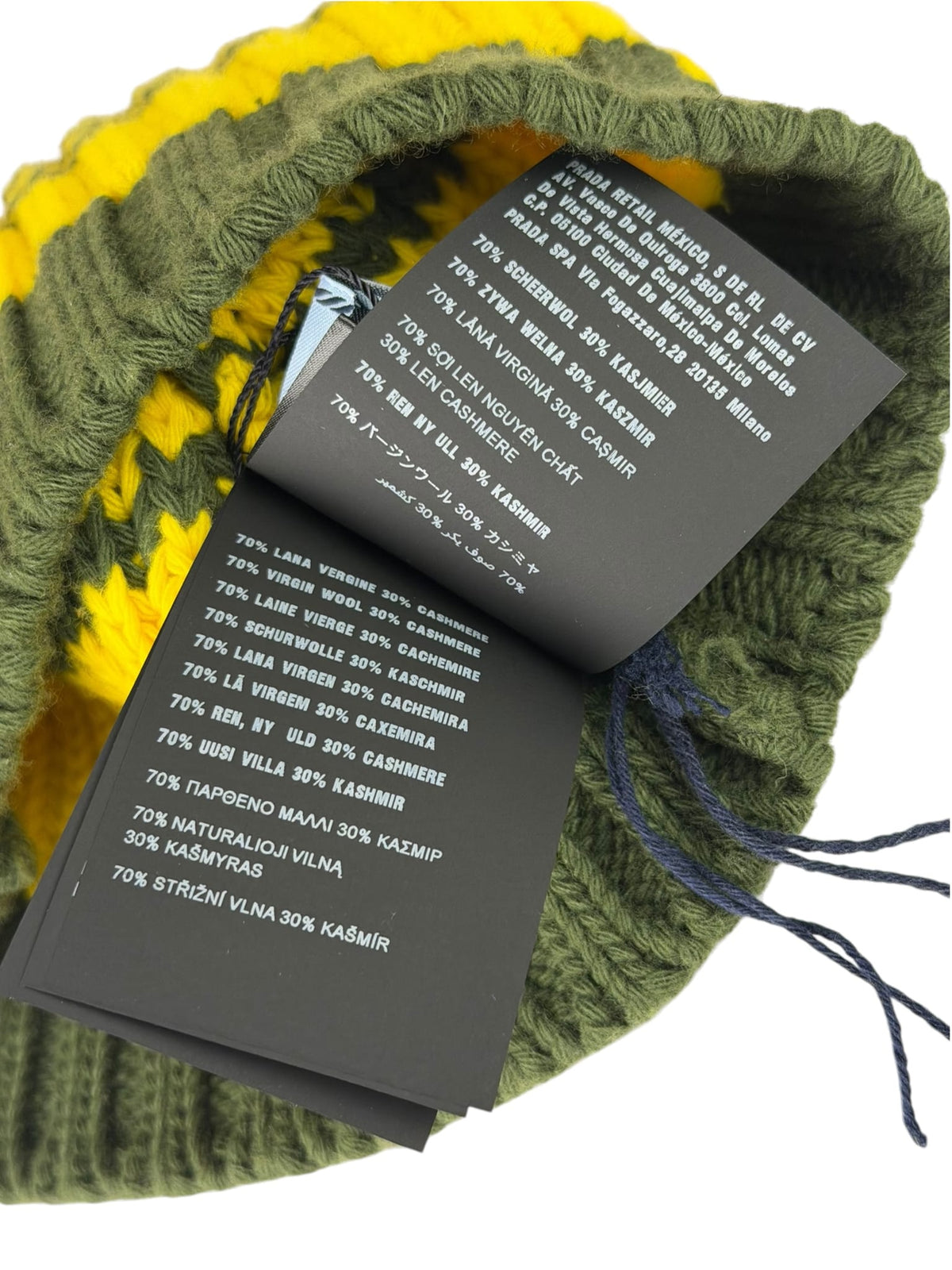 Prada Militare/Limone Cashmere Wool Beanie