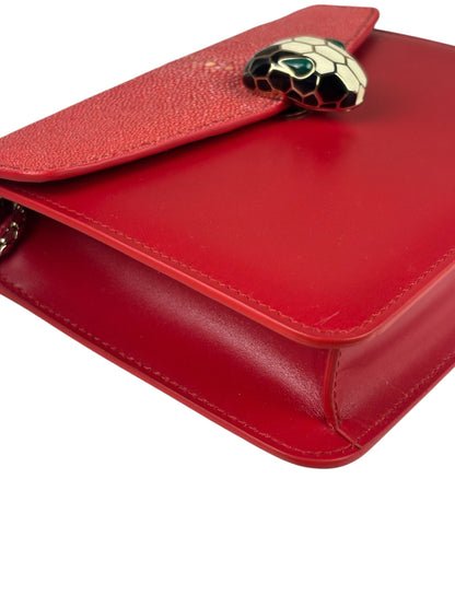 Bvlgari Red Calfskin Serpenti Forever Galuchat Crossbody Bag