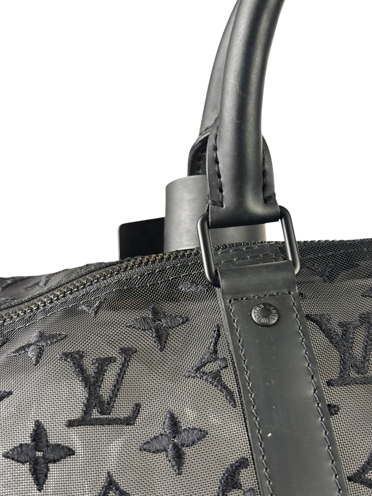 Louis Vuitton x Virgil Abloh Black Leather Trim Monogram Keepall 50