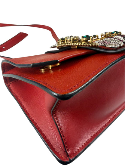 Miu Miu Red Leather Lady Jeweled Flap Bag