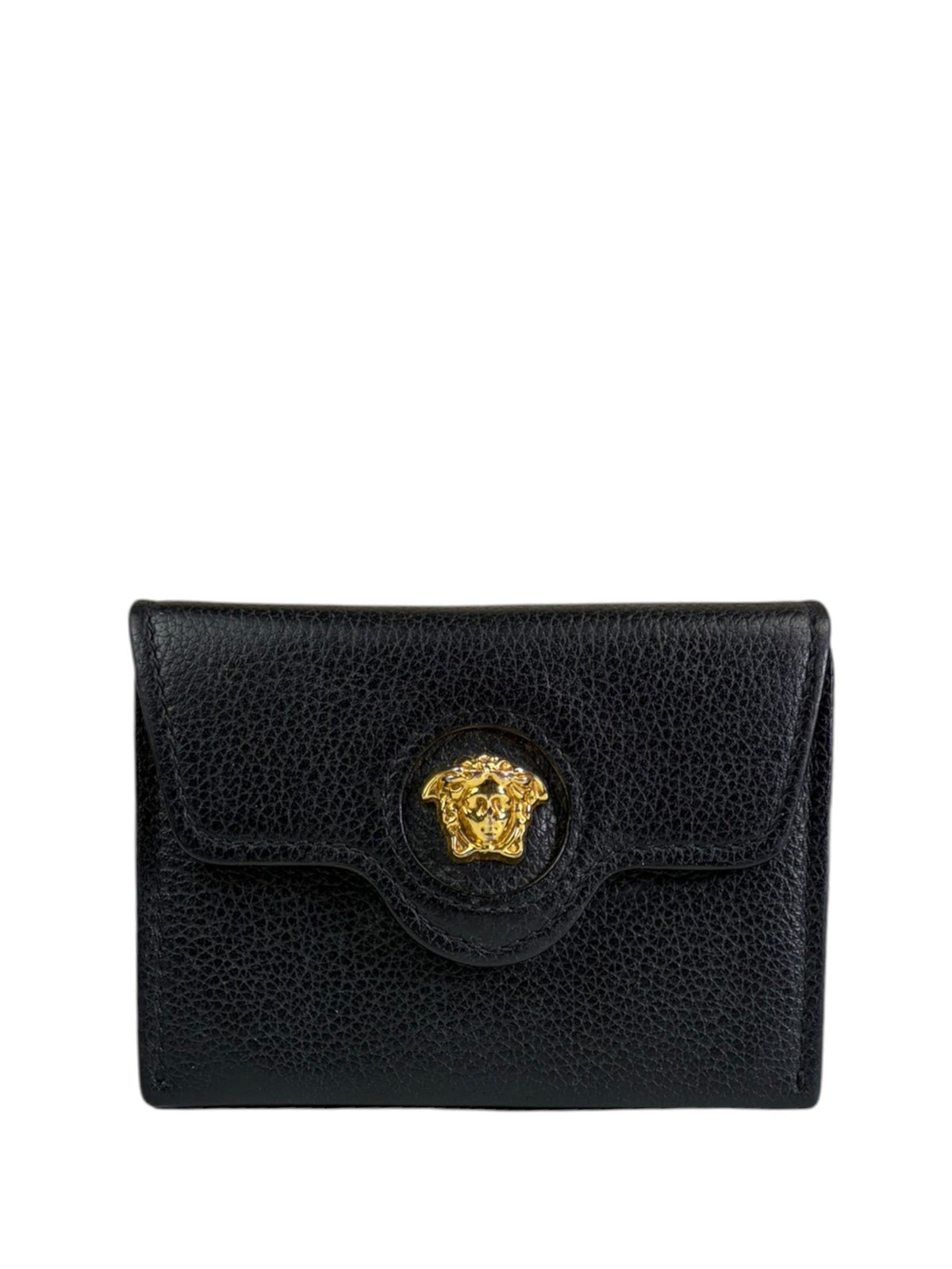 Versace Black Calfskin La Medusa Flap Card Holder