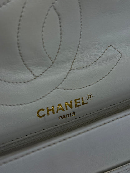 Chanel CC White Quilted Double Flap Bag 1988