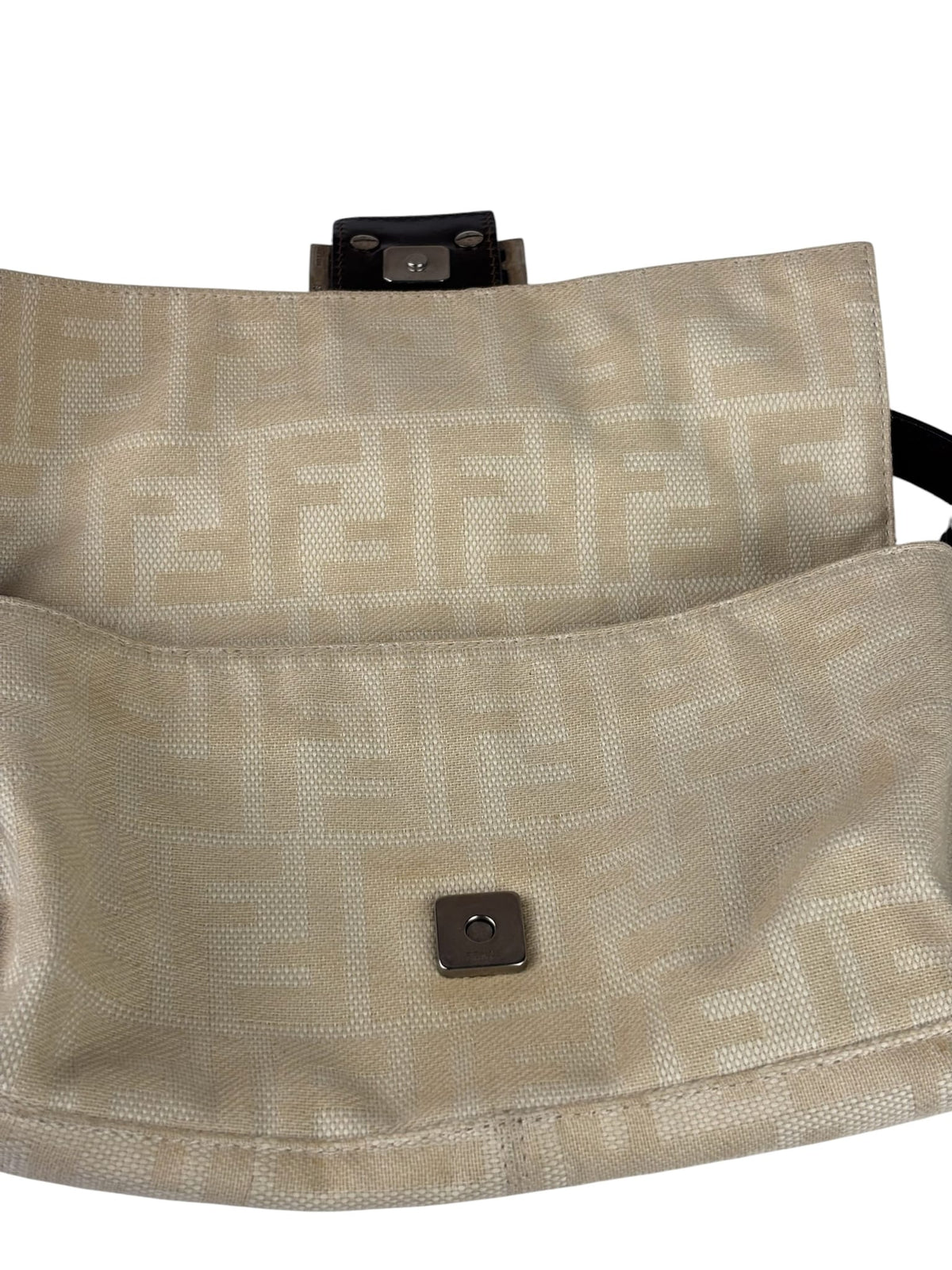 Fendi Vintage FF Ivory Canvas Baguette Shoulder Bag