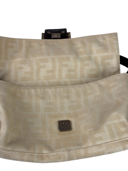 Fendi Vintage FF Ivory Canvas Baguette Shoulder Bag
