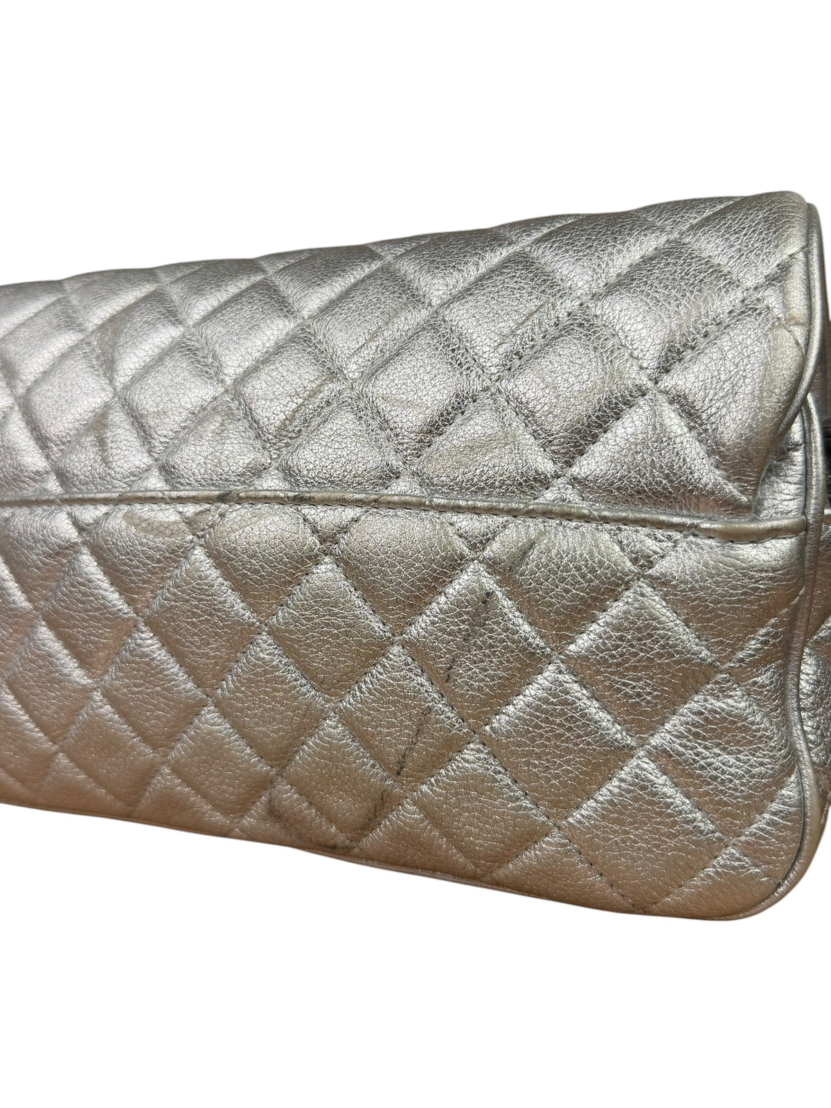 Chanel CC Silver Metallic Quilted Flap Shoulder Bag 2017