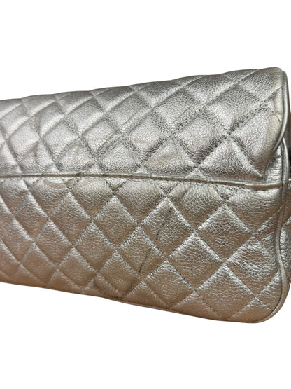 Chanel CC Silver Metallic Quilted Flap Shoulder Bag 2017