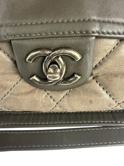 Chanel Olive Two Tone Quilted Leather Chain Flap Bag 2011