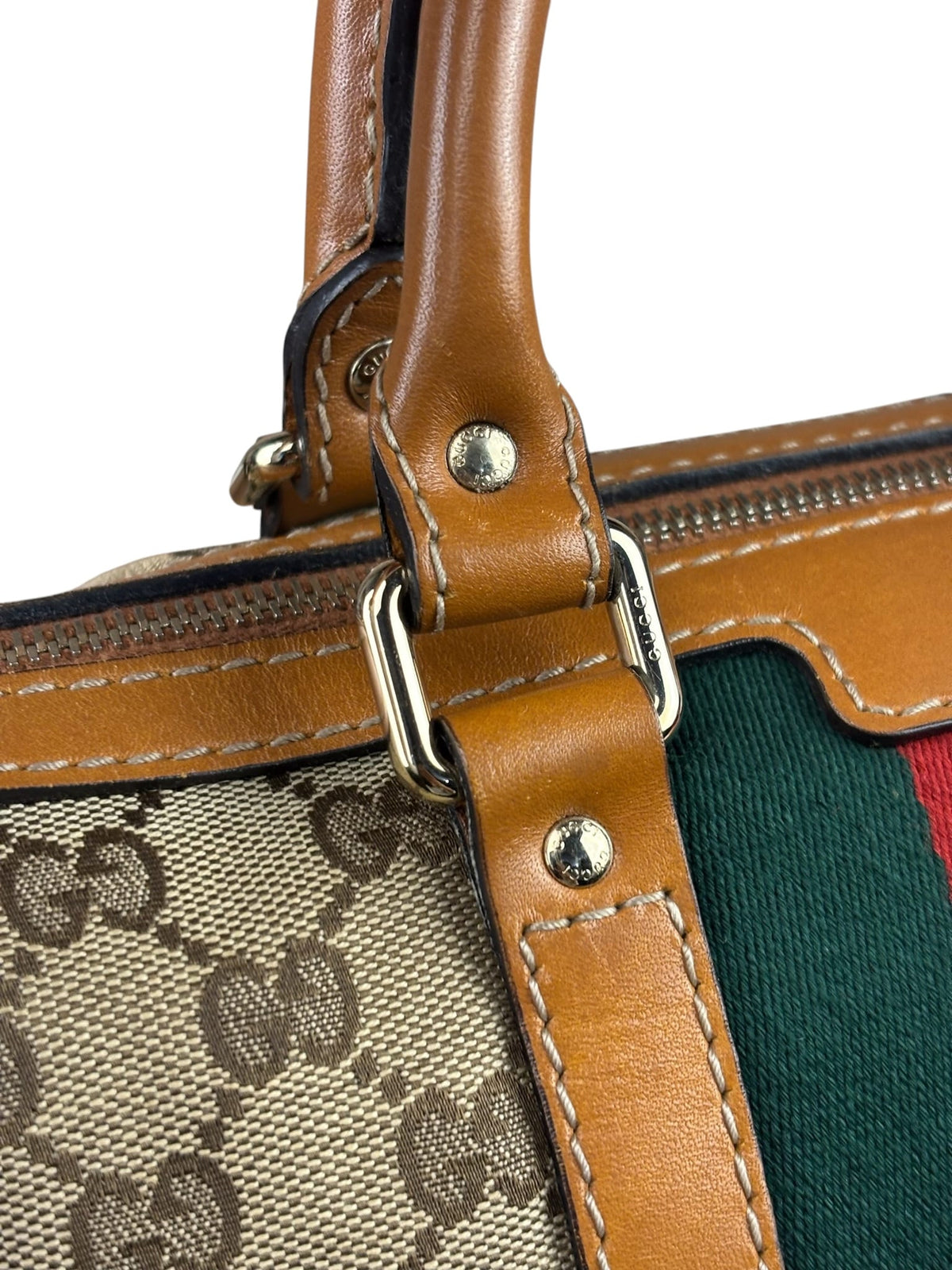 Gucci Beige/Brown GG Web Boston Two-Way Bag