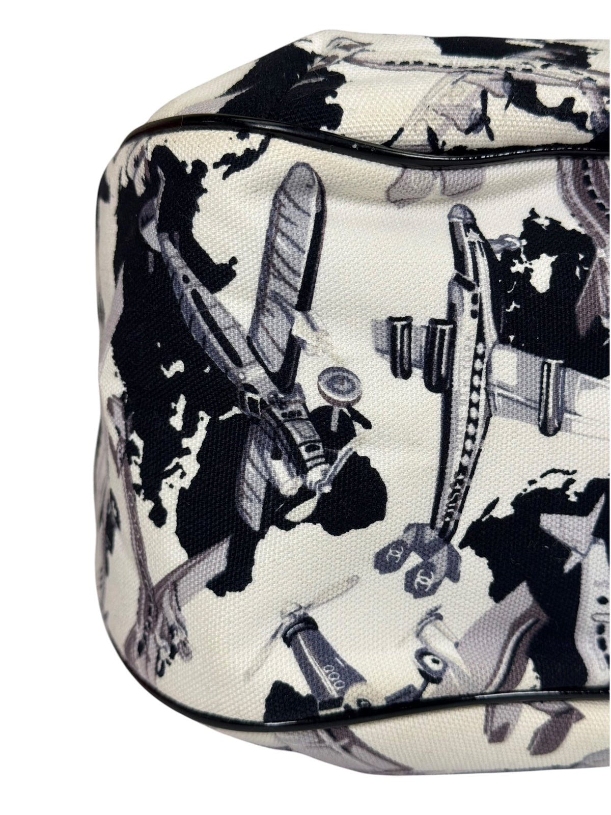 Chanel White/Black Patent Leather Trim Airplane CC Handle Bag 2005
