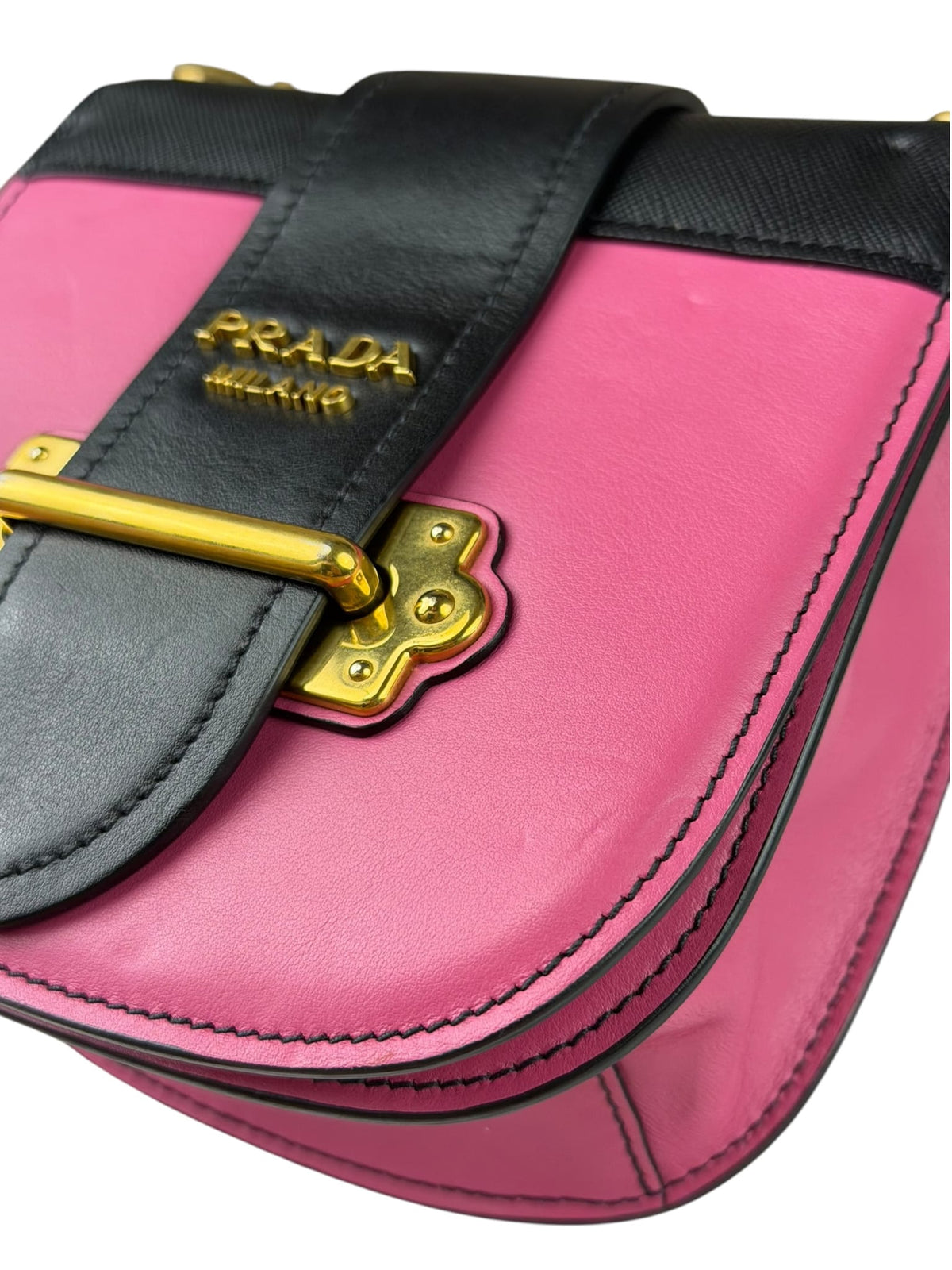 Prada Pink/Black Saffiano Leather Trim Small Cahier Crossbody Bag