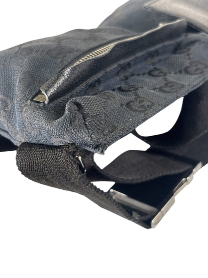 Gucci Black Leather Trim GG Double Pocket Bel Bag