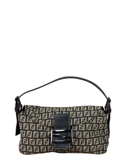Fendi Black/Beige Leather Trim Zucca Mamma Baguette