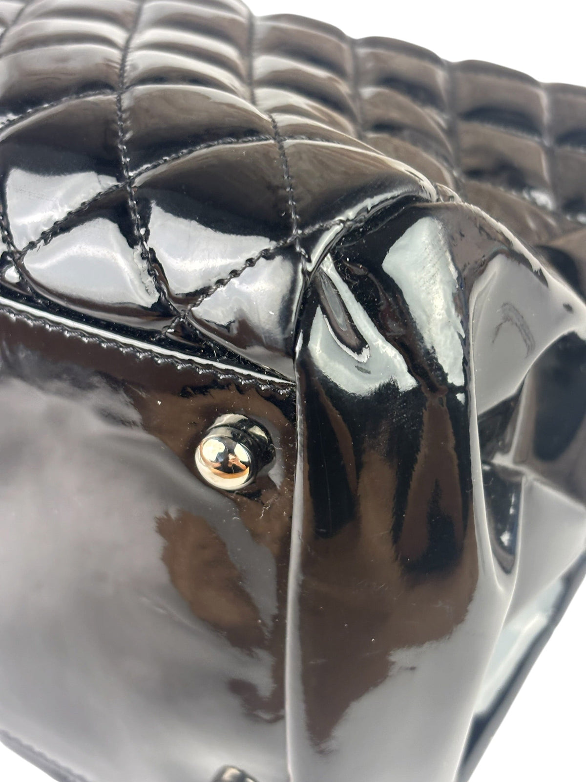 Chanel Large Black Patent Leather Mademoiselle Bowling Bag 2011-12