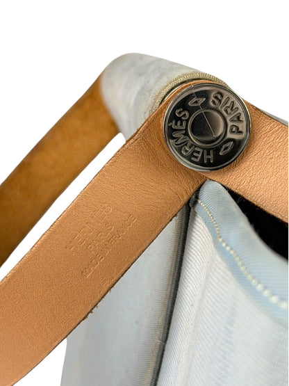 Hermes Light Blue Canvas Leather Trim Cabag Elan Tote