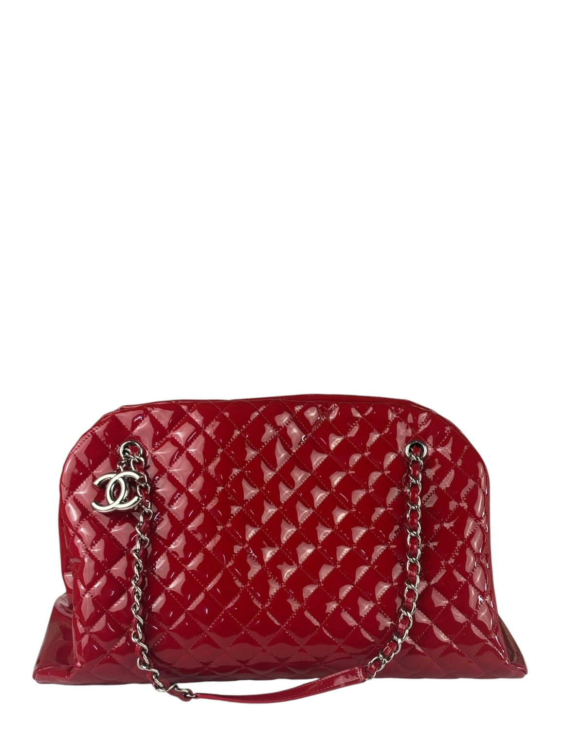 Chanel Red Patent Quilted Leather Large Just Mademoiselle Bowling Bag