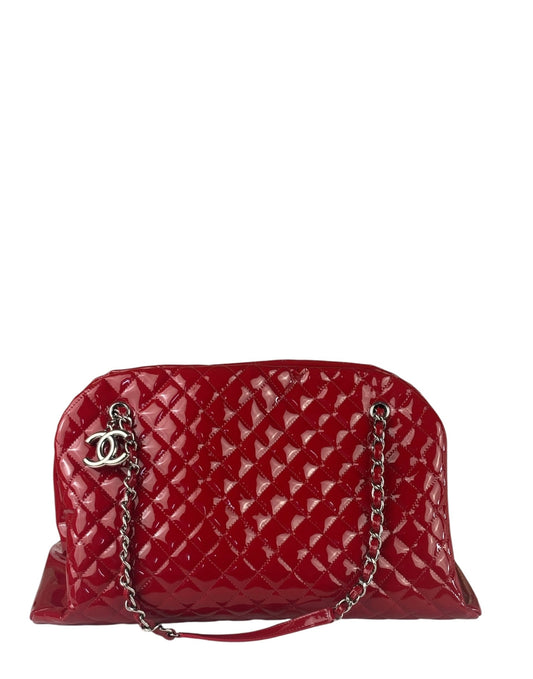 Chanel Red Patent Quilted Leather Large Just Mademoiselle Bowling Bag