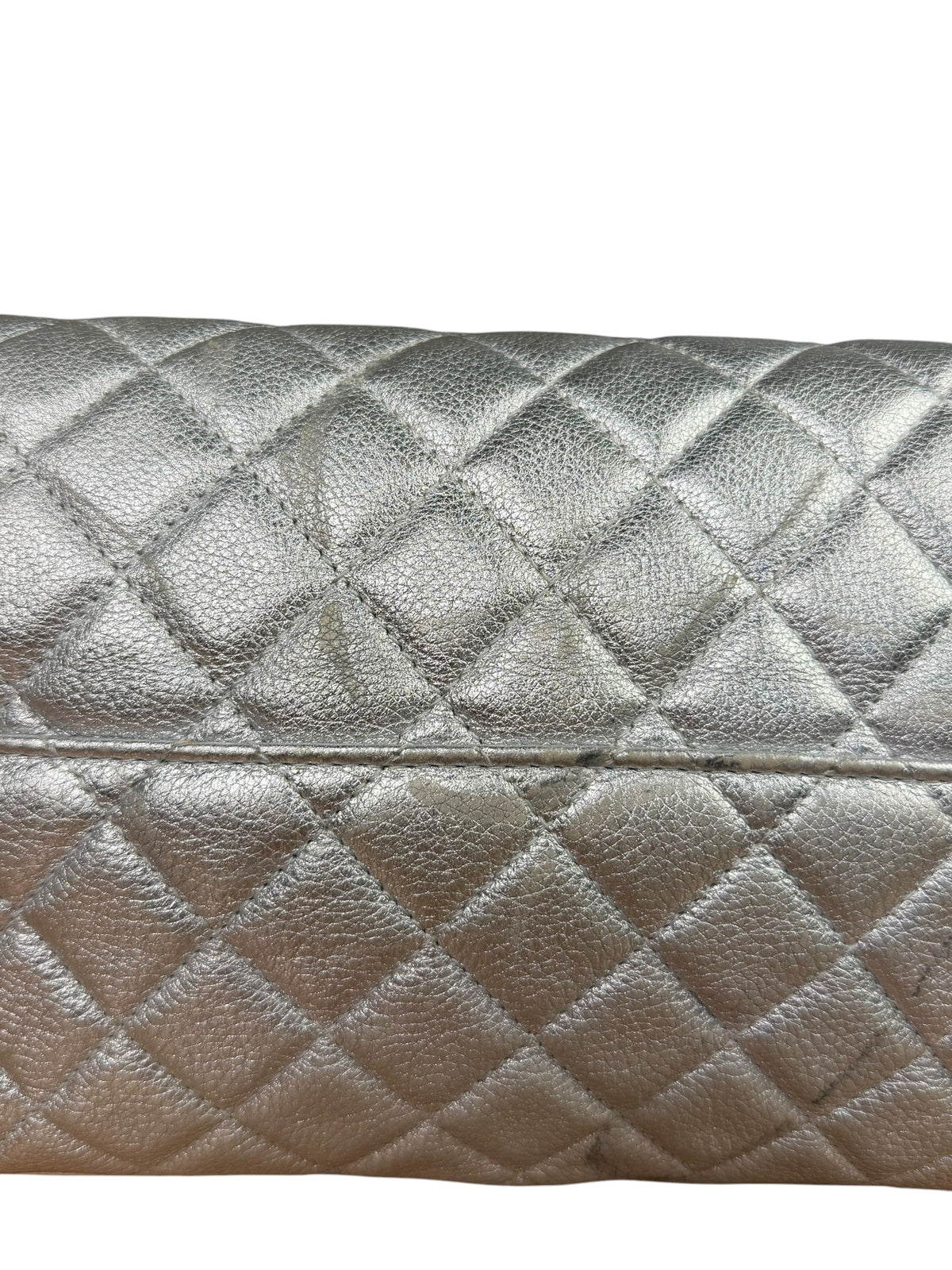 Chanel CC Silver Metallic Quilted Flap Shoulder Bag 2017