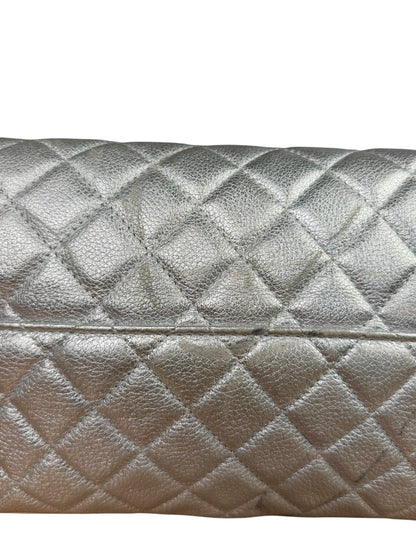 Chanel CC Silver Metallic Quilted Flap Shoulder Bag 2017