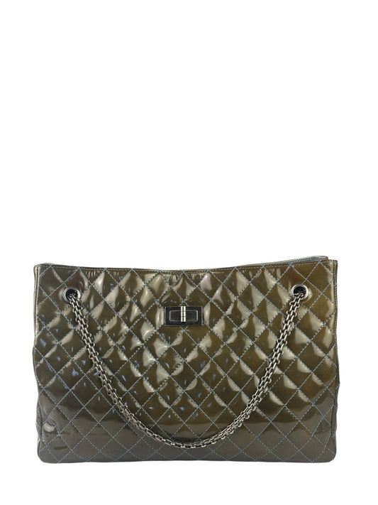 Chanel Green Quilted Patent Leather Reissue XL Tote 2011