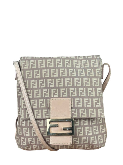 Fendi Pastel Pink Leather Trim Zucca Flap Vitello Tube Messenger Bag