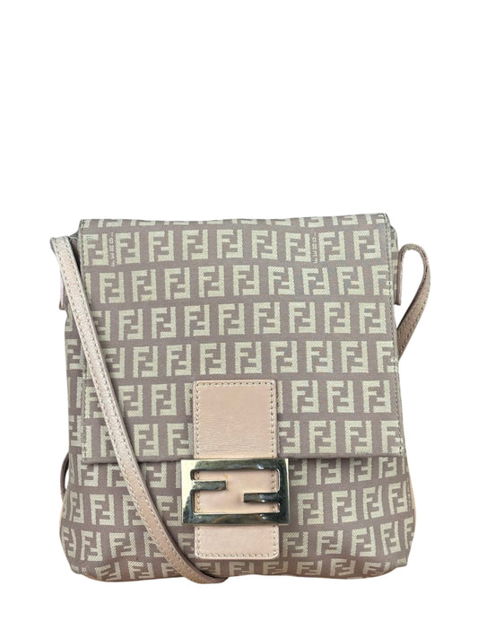 Fendi Pastel Pink Leather Trim Zucca Flap Vitello Tube Messenger Bag