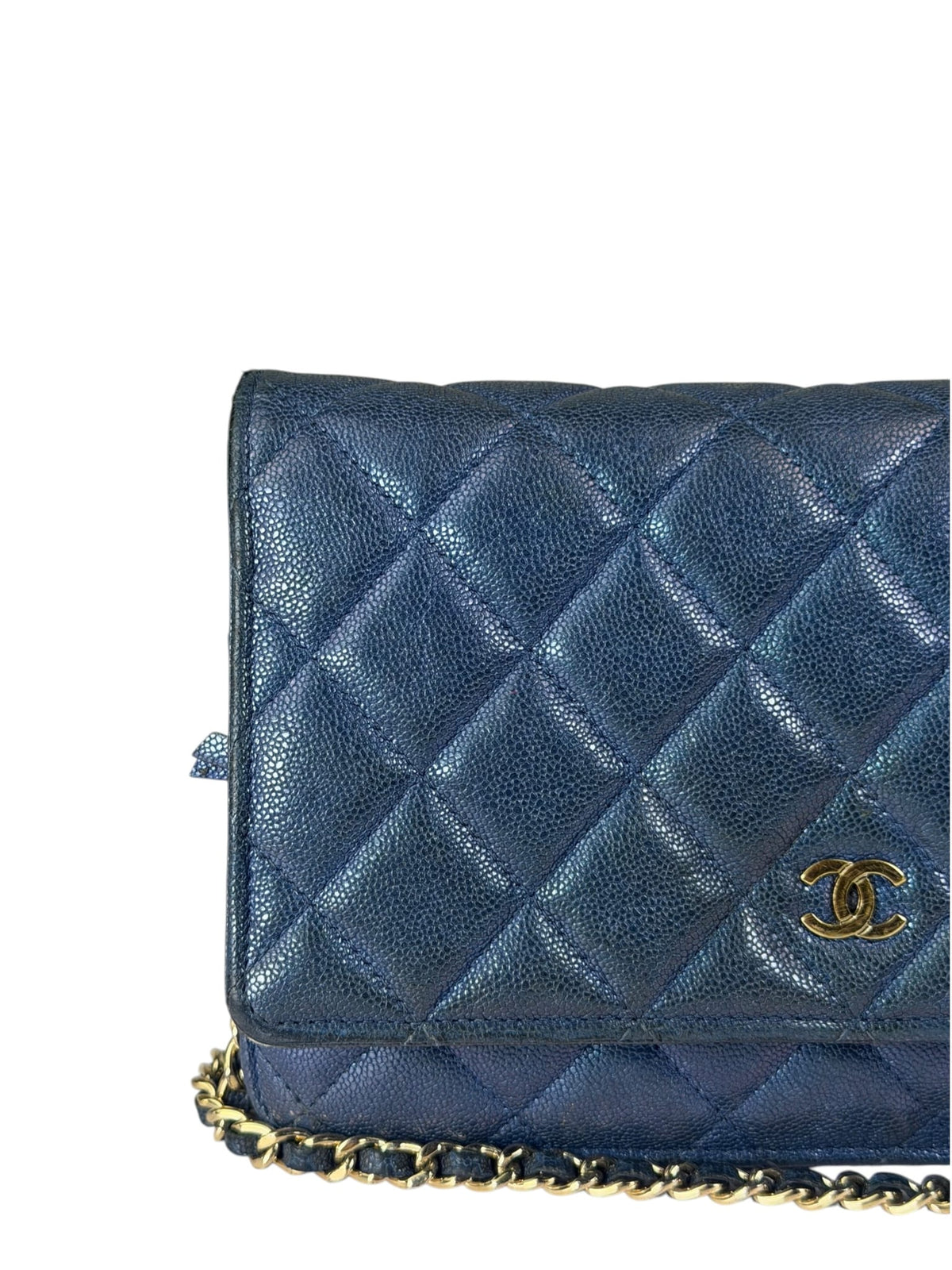 Chanel Peal Blue Caviar Quilted Leather Iridescent Wallet On Chain 2019