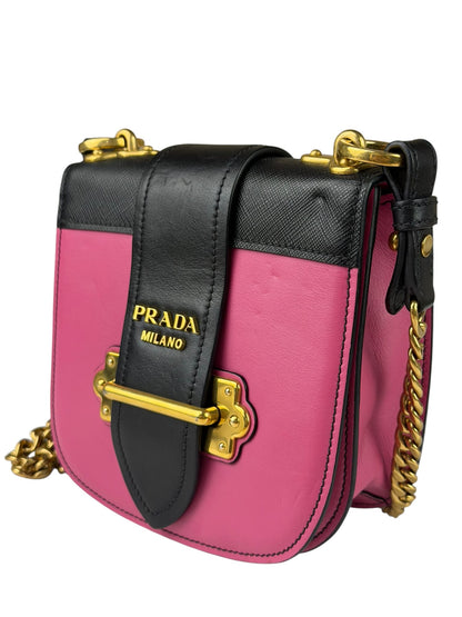 Prada Pink/Black Saffiano Leather Trim Small Cahier Crossbody Bag