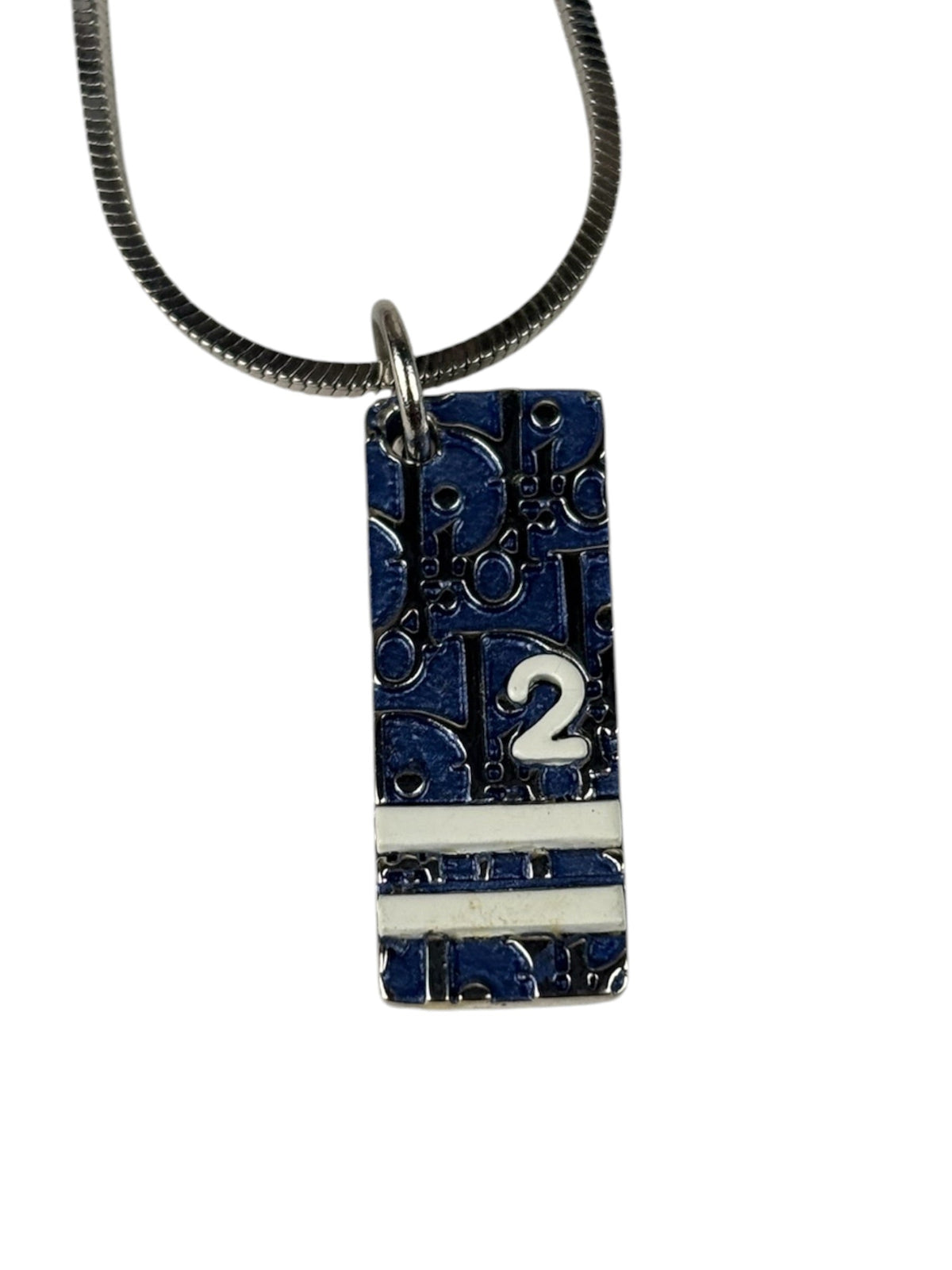 Christian Dior Silver Trotter Number 2 Oblique Pendant Necklace