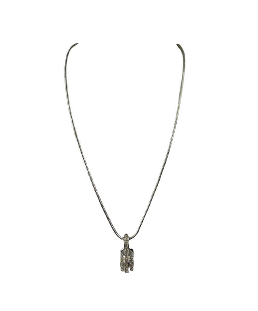 Christian Dior Silver-Tone Snake Chain Crystal-Pave Pendant Necklace