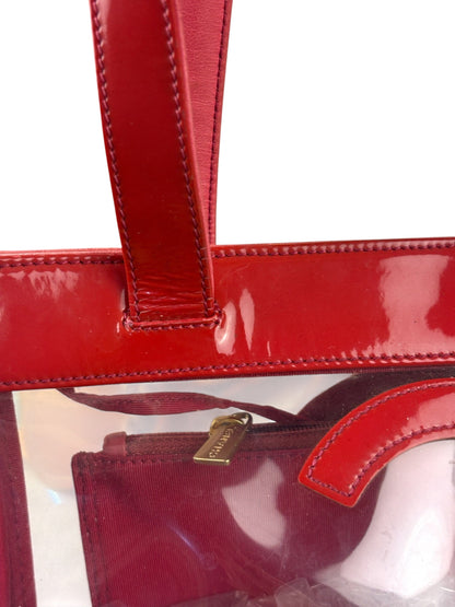 Chanel Red Triple C PVC Tote Bag w/ Pouch 2004