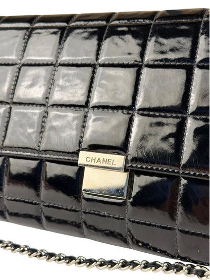 Chanel Black Patent Leather Chocolate Bar Flap Bag 2000