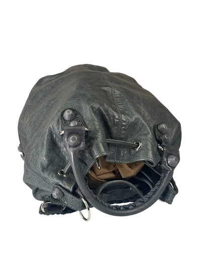 Balenciaga Grey Lambskin Giant Brogues Pompom Two-Way Bag