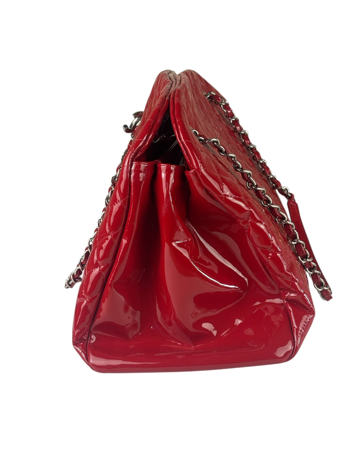 Chanel Red Patent Quilted Leather Large Just Mademoiselle Bowling Bag
