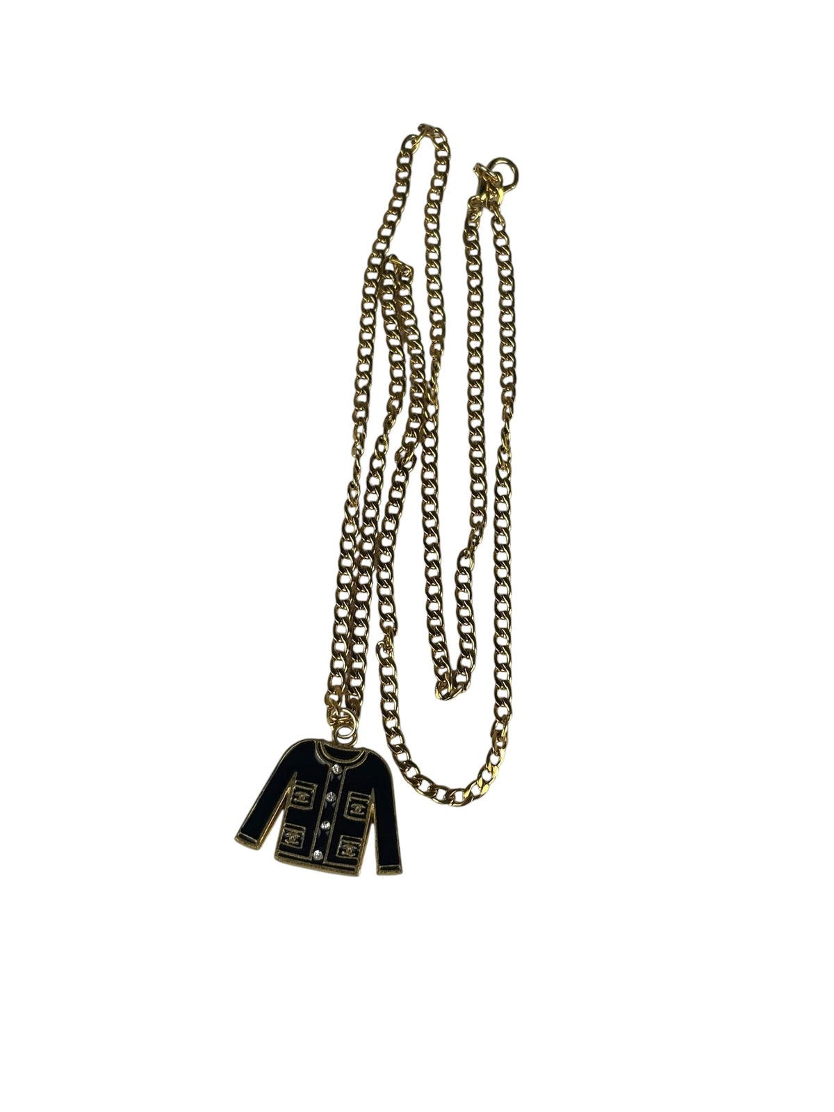 Chanel Black/Gold Jacket Pendant CC Logos Necklace