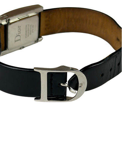 Dior Silver Dial Black Leather Strap D78-100