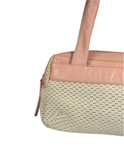 Chanel Cream/Pink Leather Lax Crochet Bowler Shoulder Bag 2004